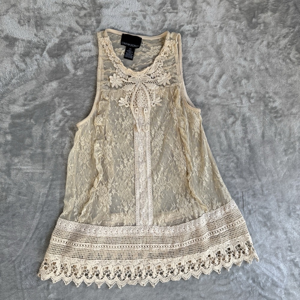 Cynthia Rowley Womens Beige Lace Crochet Sleeveless Boho Tank Top Size XS EUC